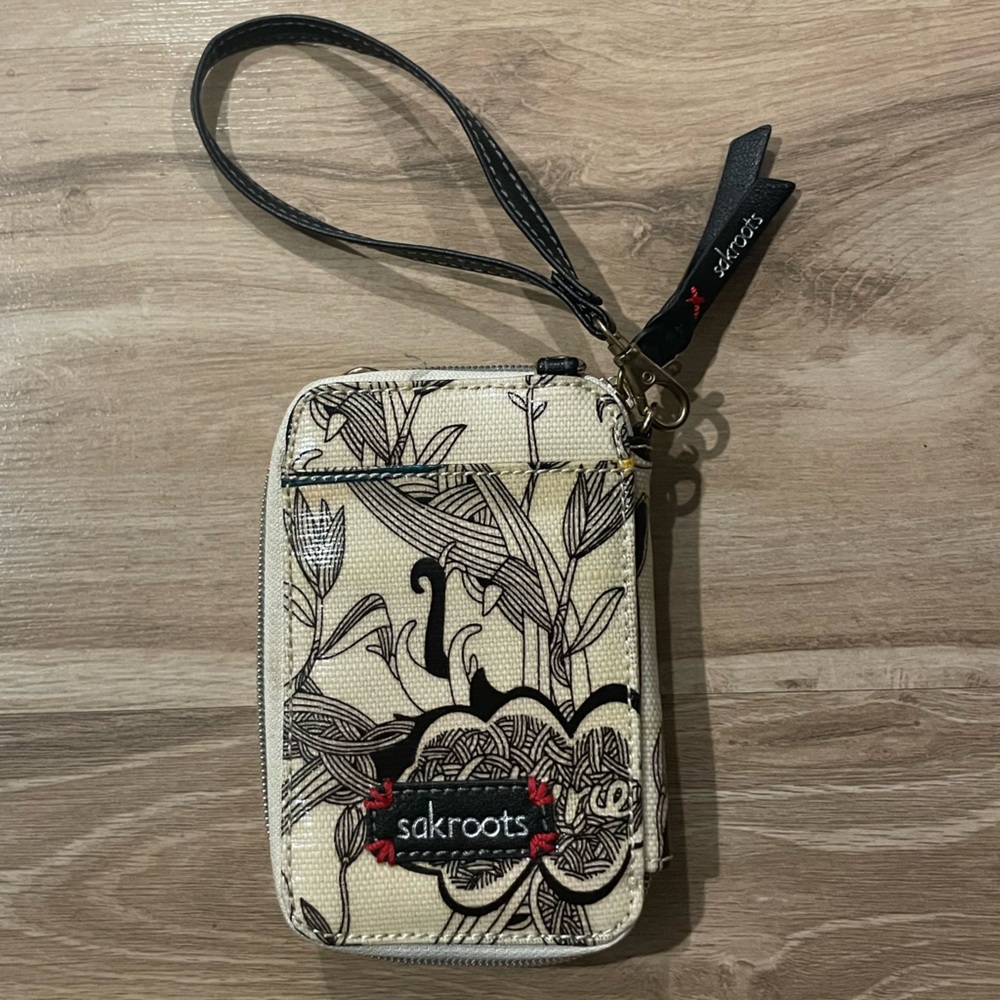 ✨ SakRoots Peace Floral Sketch Print Wristlet Wallet in Coated Vinyl